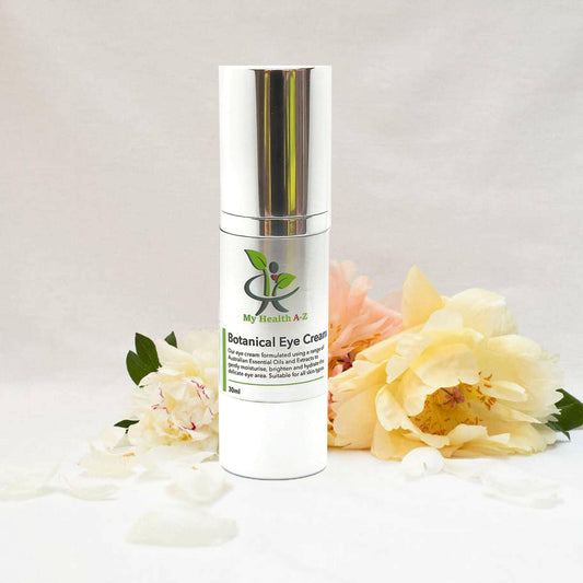 Botanical Eye Cream on a bench with flowers