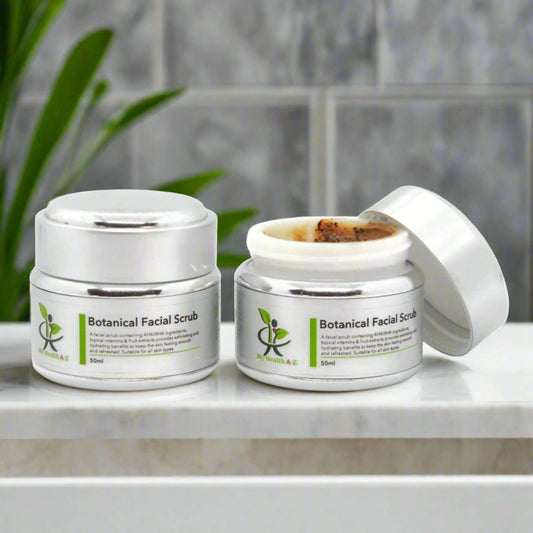 Botanical Facial Scrub one wth open lid  one with closed lid