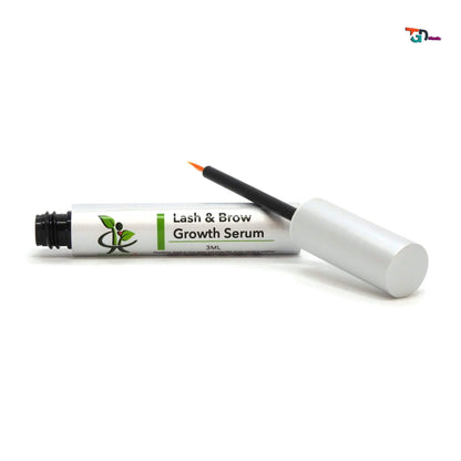 open bottle of lash and brow serum with applicator