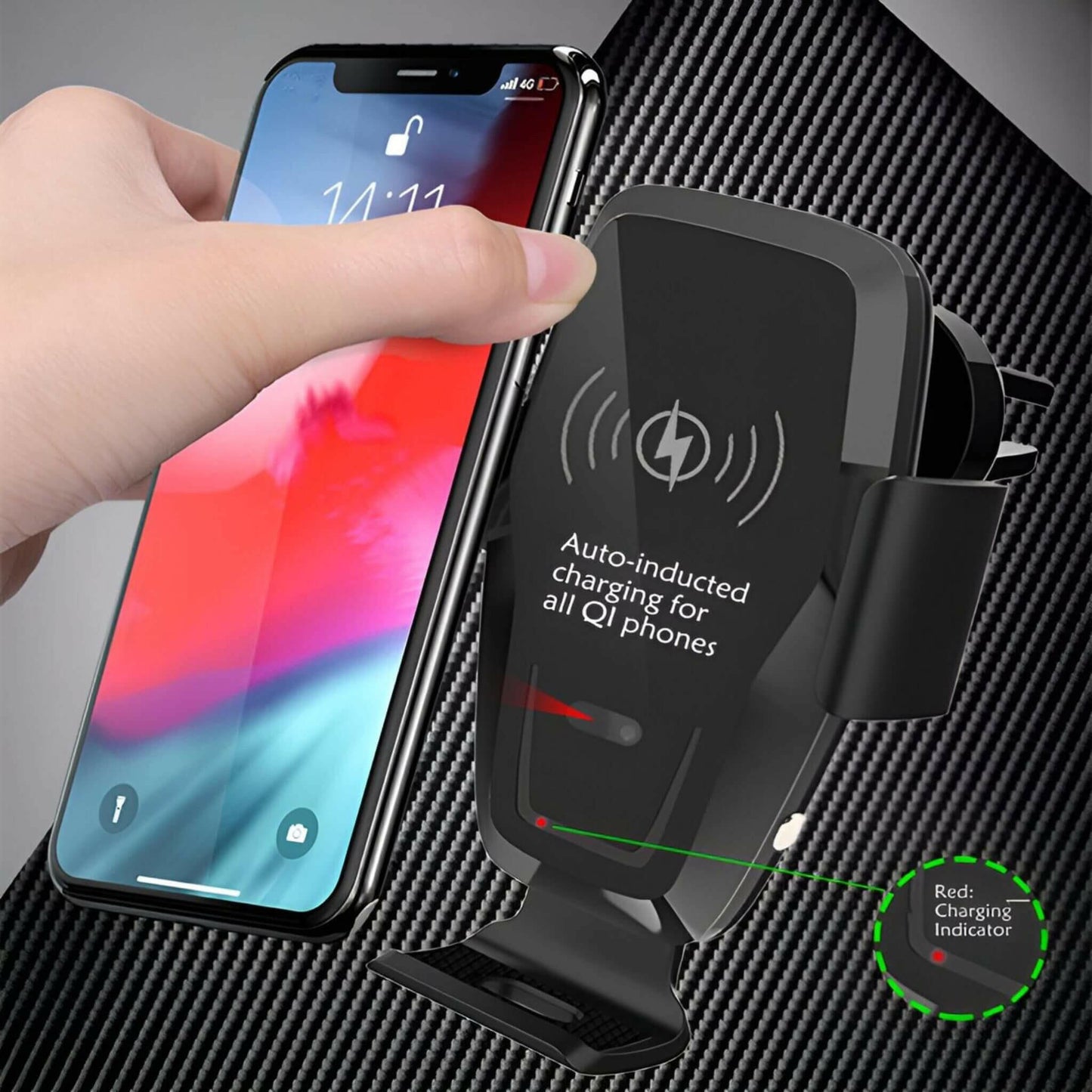 wireless car charger QI infra-red in use