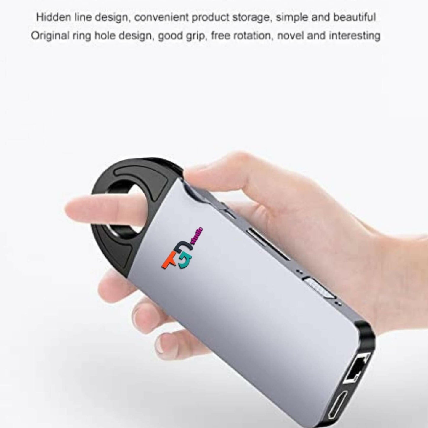 hand holding a usb c hub docking station 10 in 1